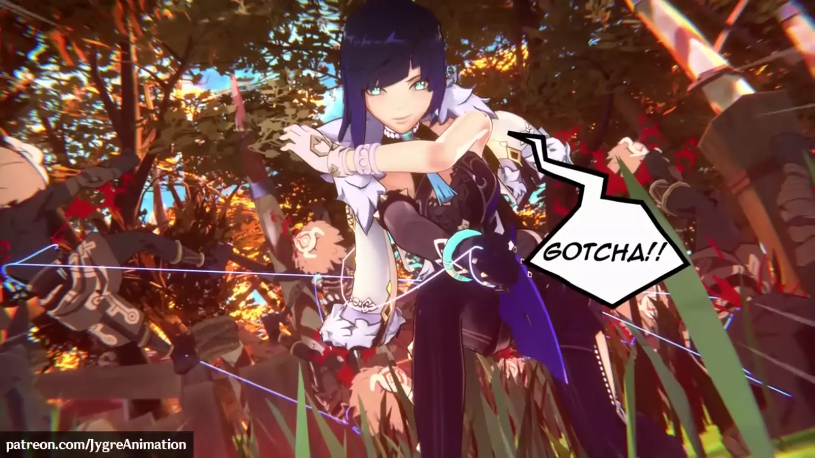 Longsword master wielding a hentai themed sword in a tomcat mystical forest